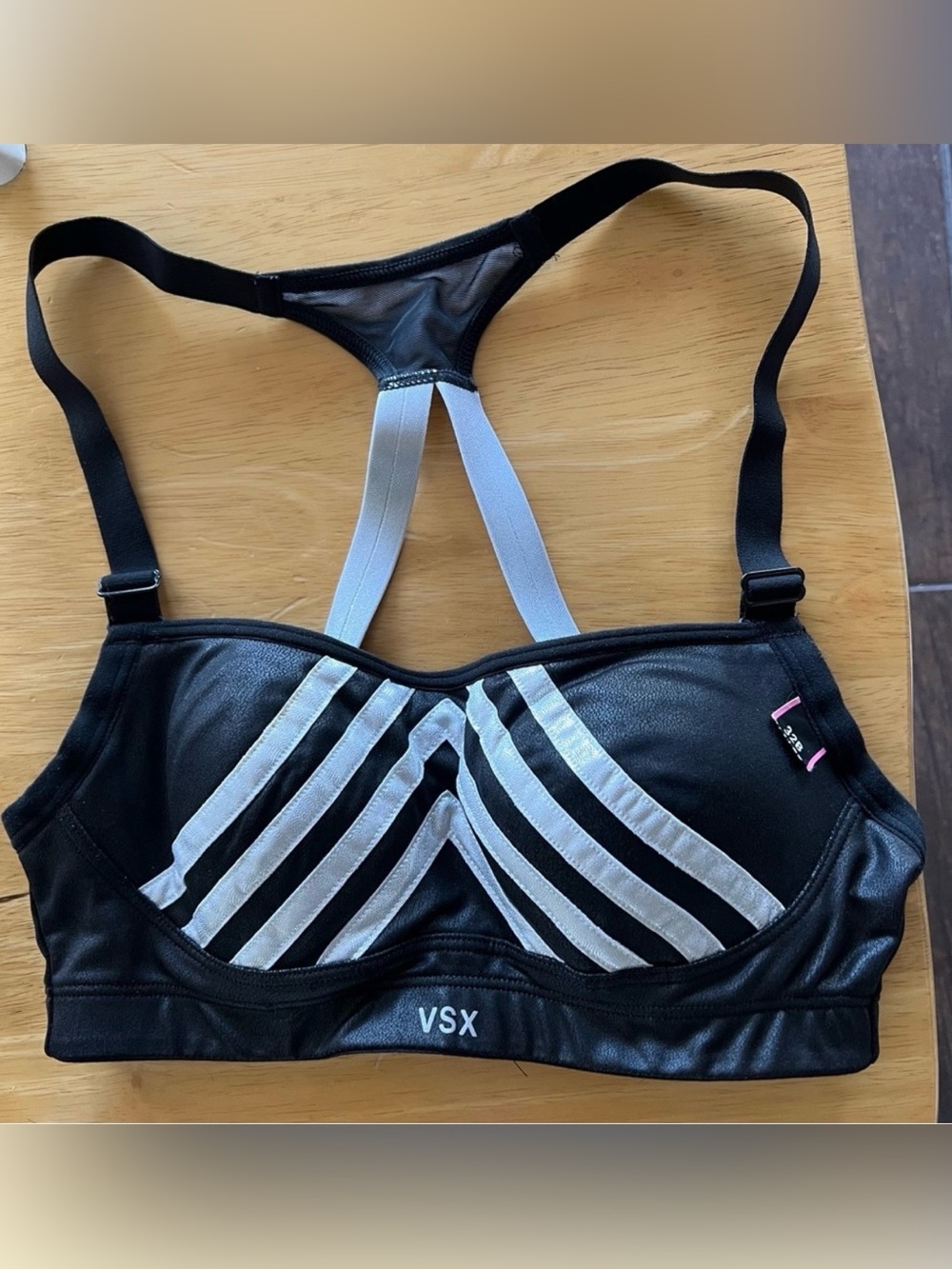 50%off🎊VSX Black Sports Bra with White Striped Accents